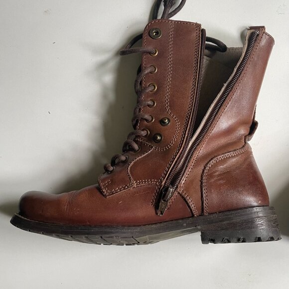 Brown Leather Combat Boots - Picture 2 of 4